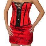 Sultry Seductress Red Bustier Lingerie Boned Corset Set Plus Sizes