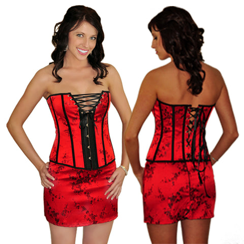 Sultry Seductress Red Bustier Lingerie Boned Corset Set Plus Sizes