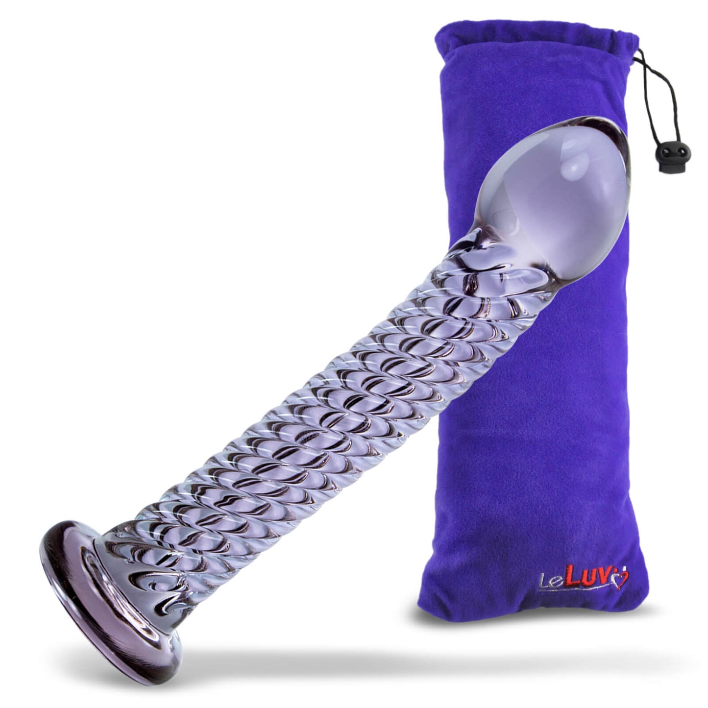 LeLuv Glass Twisted Texture 7 Inch Curved Shaft & Pointed Tip Standing Dildo
