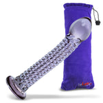 LeLuv Glass Twisted Texture 7 Inch Curved Shaft & Pointed Tip Standing Dildo
