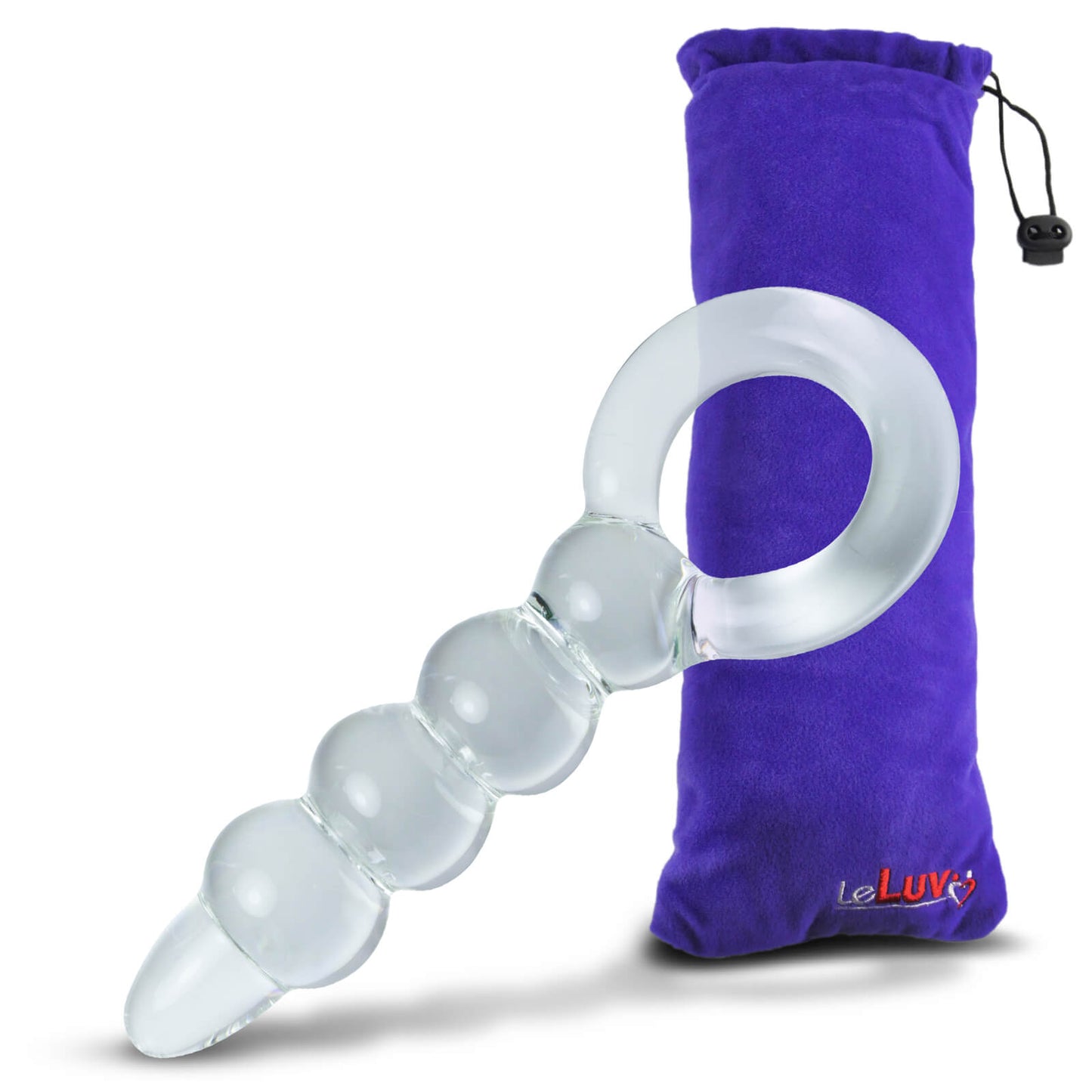 LeLuv Glass Ring Handle Beaded Shaft Dildo