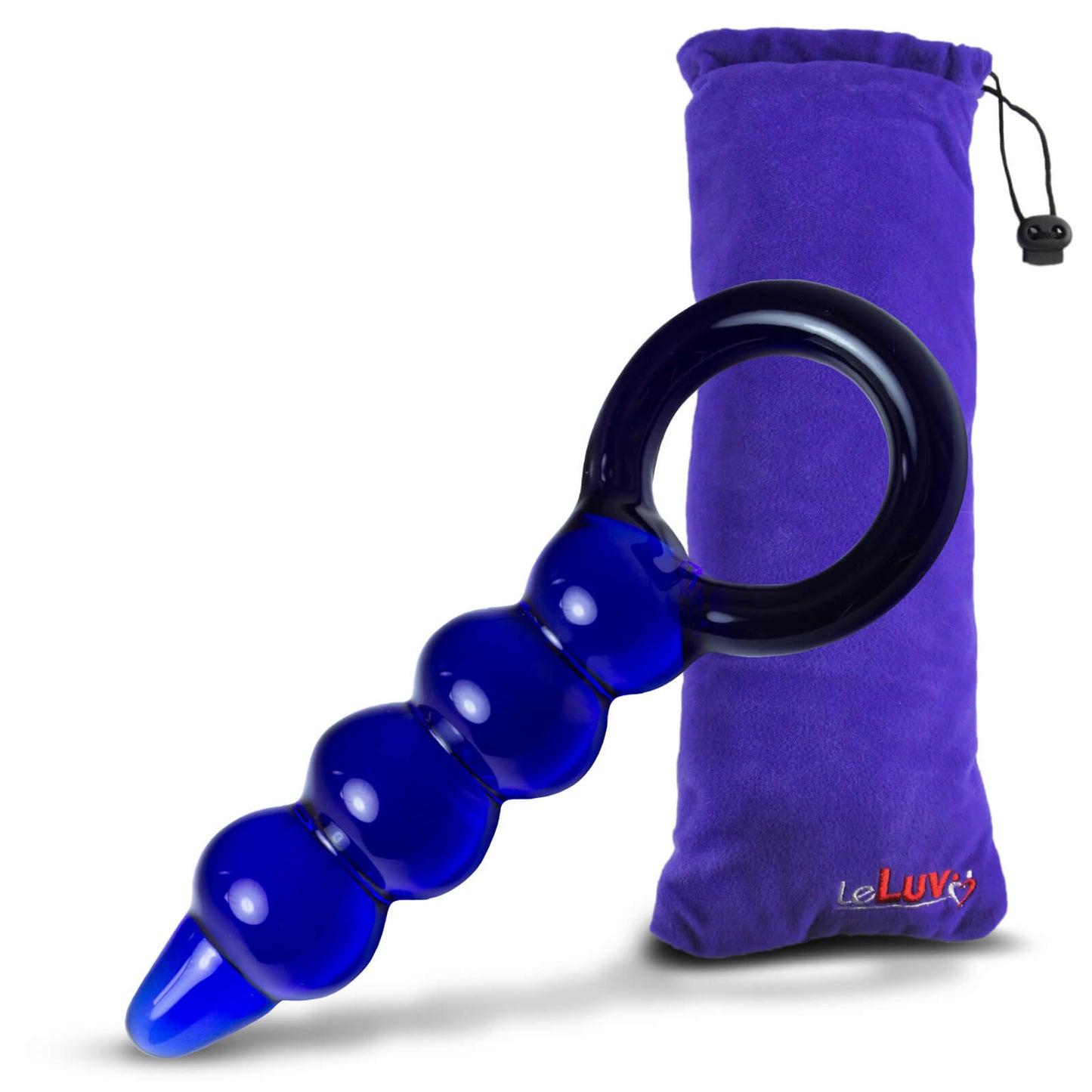 LeLuv Glass Ring Handle Beaded Shaft Dildo