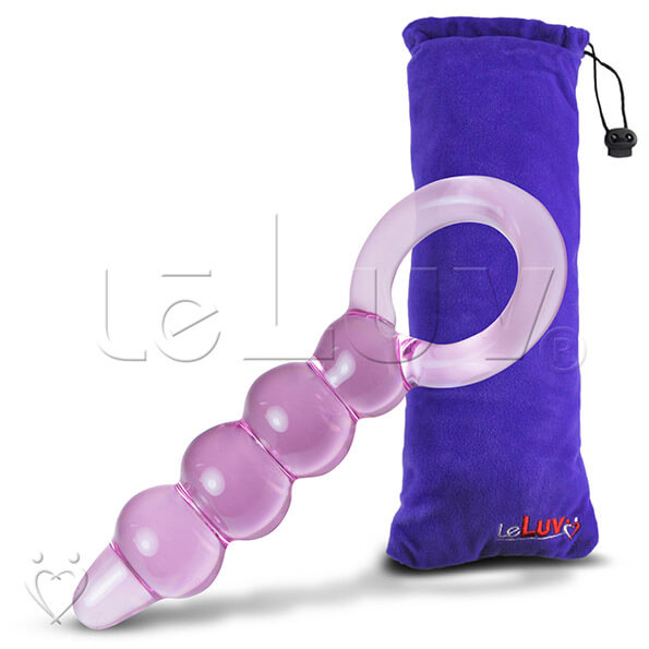 LeLuv Glass Ring Handle Beaded Shaft Dildo