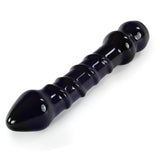 Glass 7 Inch Curved Mushroom Tip Textured Shaft Dildo