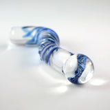 LeLuv Glass Small G-Spot Hook with Blue Swirls Dildo