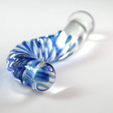 LeLuv Glass Small G-Spot Hook with Blue Swirls Dildo