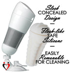 Male Masturbator White Hard Shell with Suction Cup and Concealing Cap