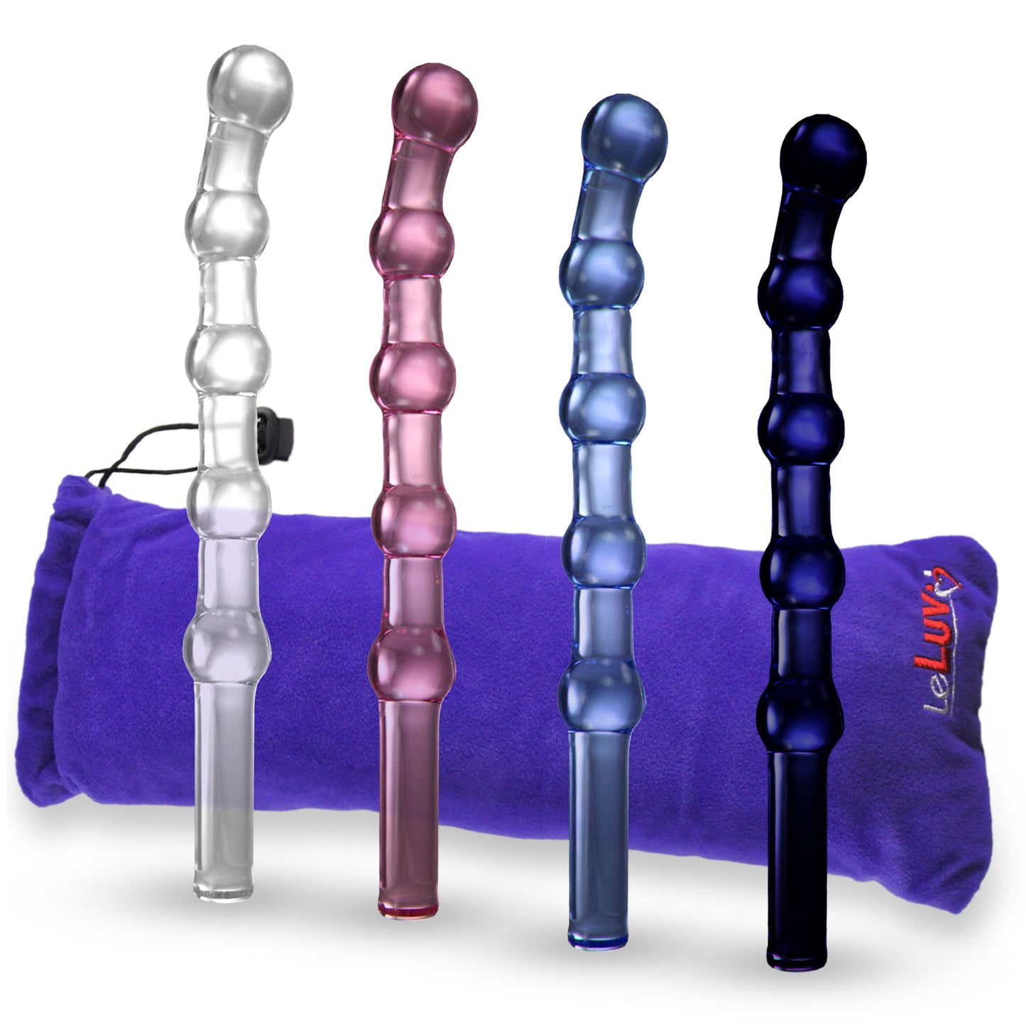 Glass 11 Inch Long Beaded Slim Dildo