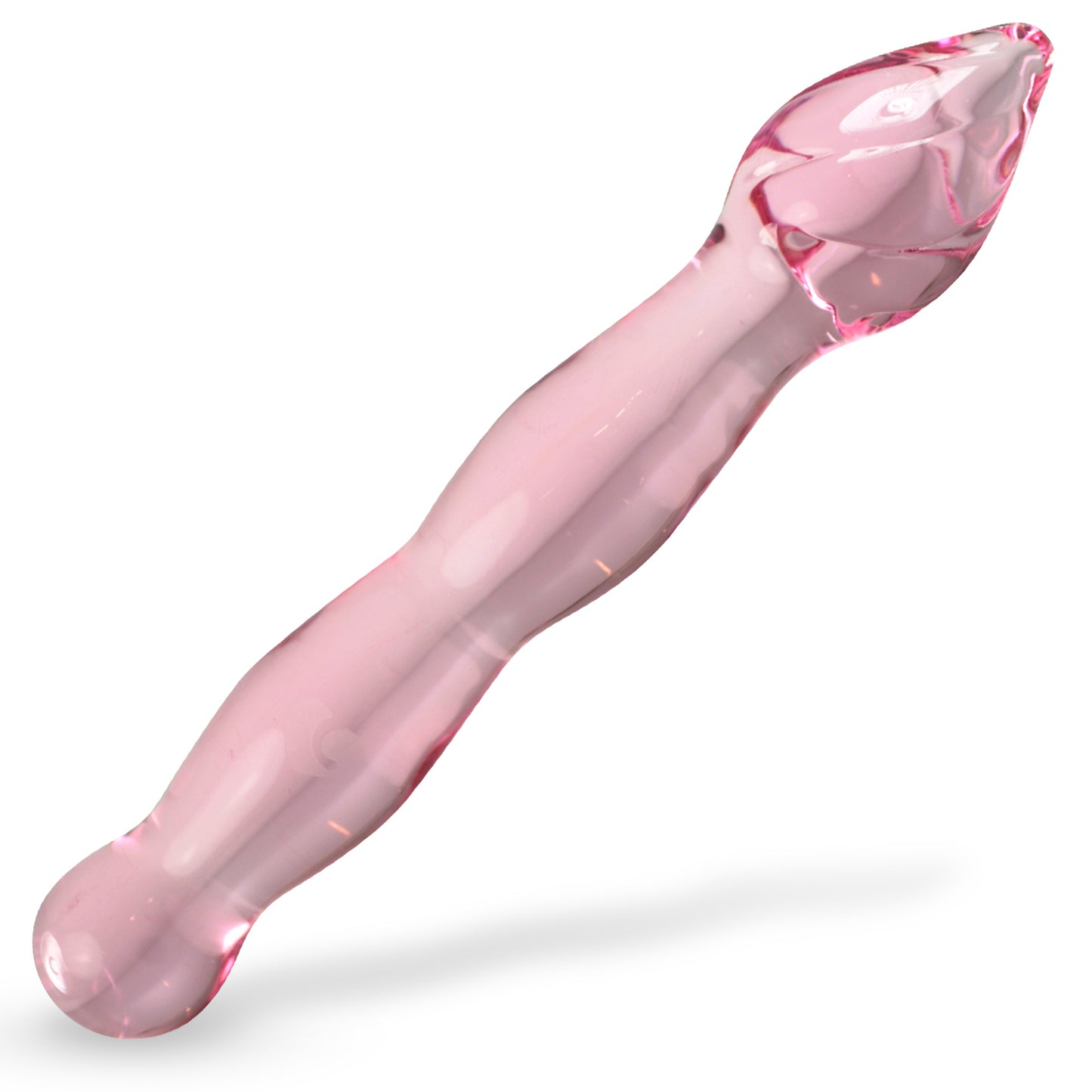 LeLuv Glass Pink Swirled Tip Wavy Shaft Wand Dildo