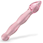 LeLuv Glass Pink Swirled Tip Wavy Shaft Wand Dildo