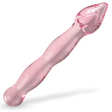 LeLuv Glass Pink Swirled Tip Wavy Shaft Wand Dildo