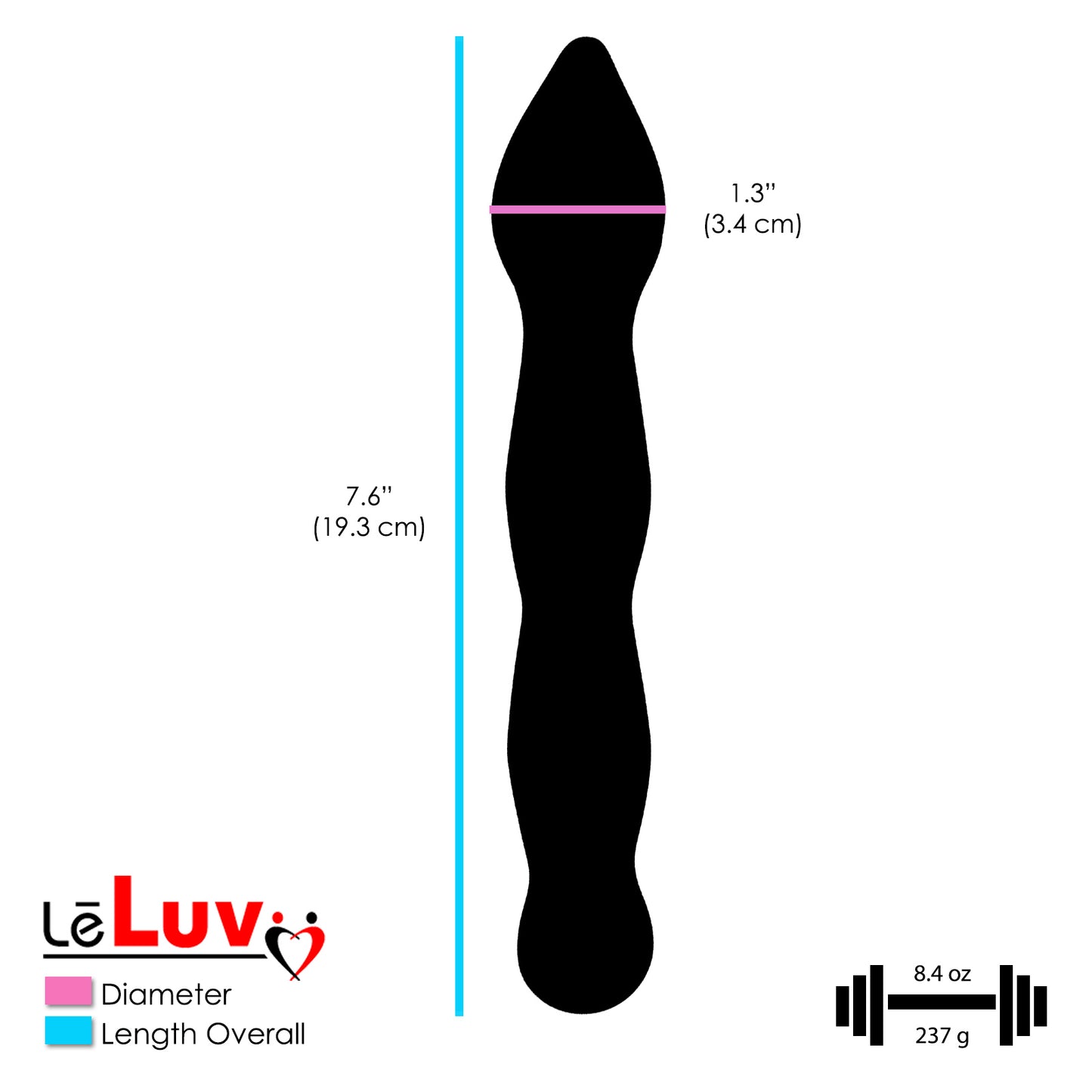 LeLuv Glass Pink Swirled Tip Wavy Shaft Wand Dildo