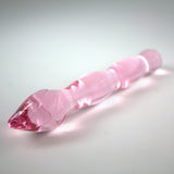 LeLuv Glass Pink Swirled Tip Wavy Shaft Wand Dildo