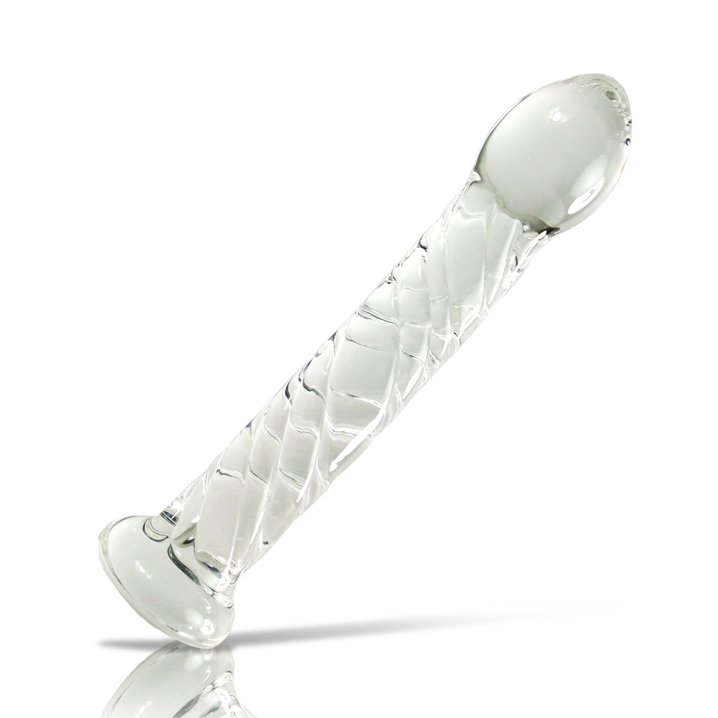 Glass Dildo Swirled Texture Shaft, Pointed Tip and Flat Base