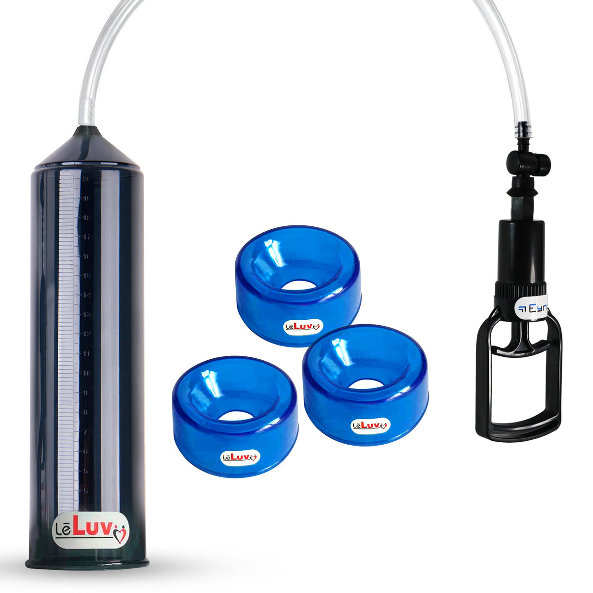 LeLuv Tgrip Handle EasyOp Penis Pump + TPR Sleeves 3 Pack - Clear Hose, 2.0" Cylinder