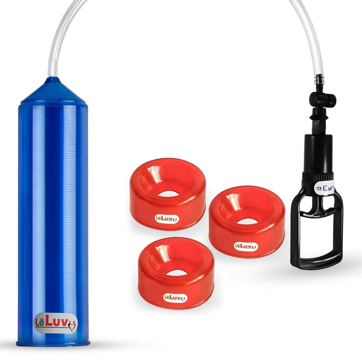 LeLuv Tgrip Handle EasyOp Penis Pump + TPR Sleeves 3 Pack - Clear Hose, 2.0" Cylinder