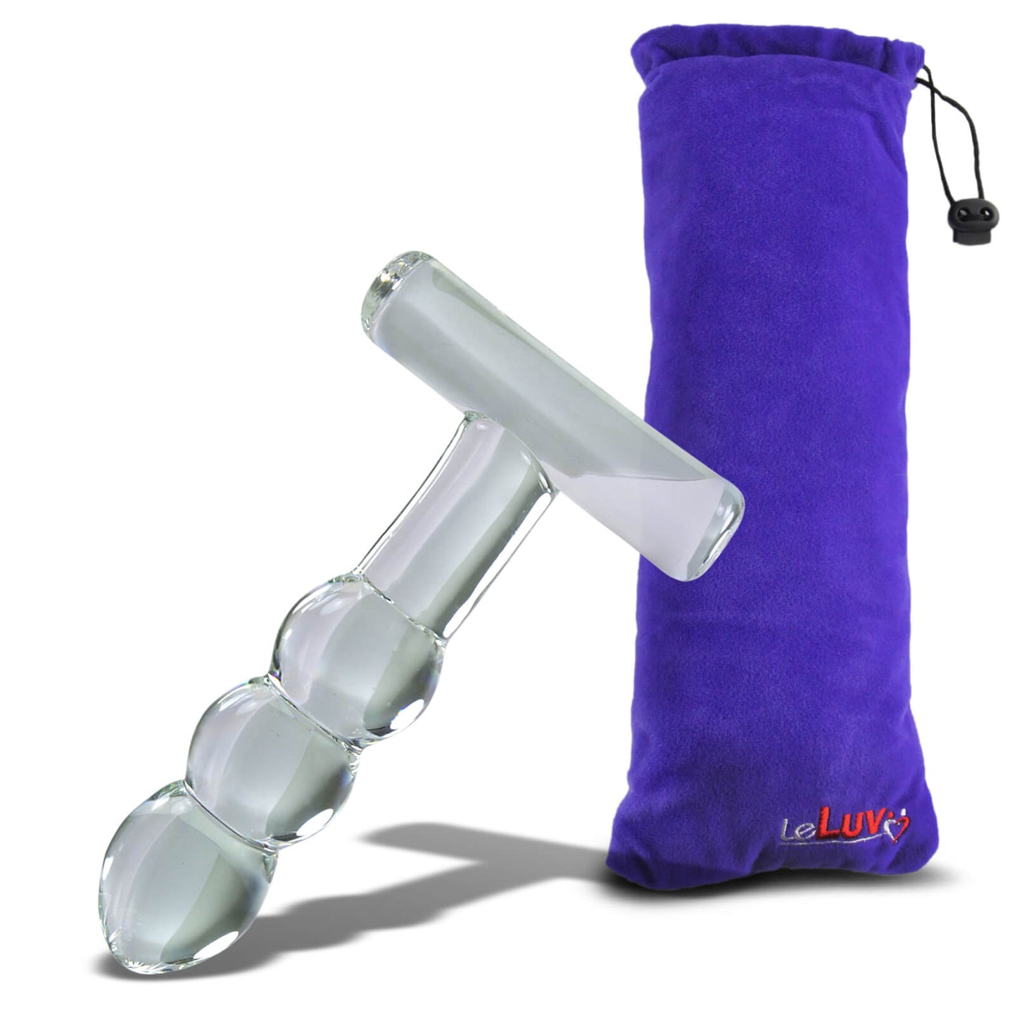 LeLuv Glass T-Bone Handle Bubbled Shaft Dildo