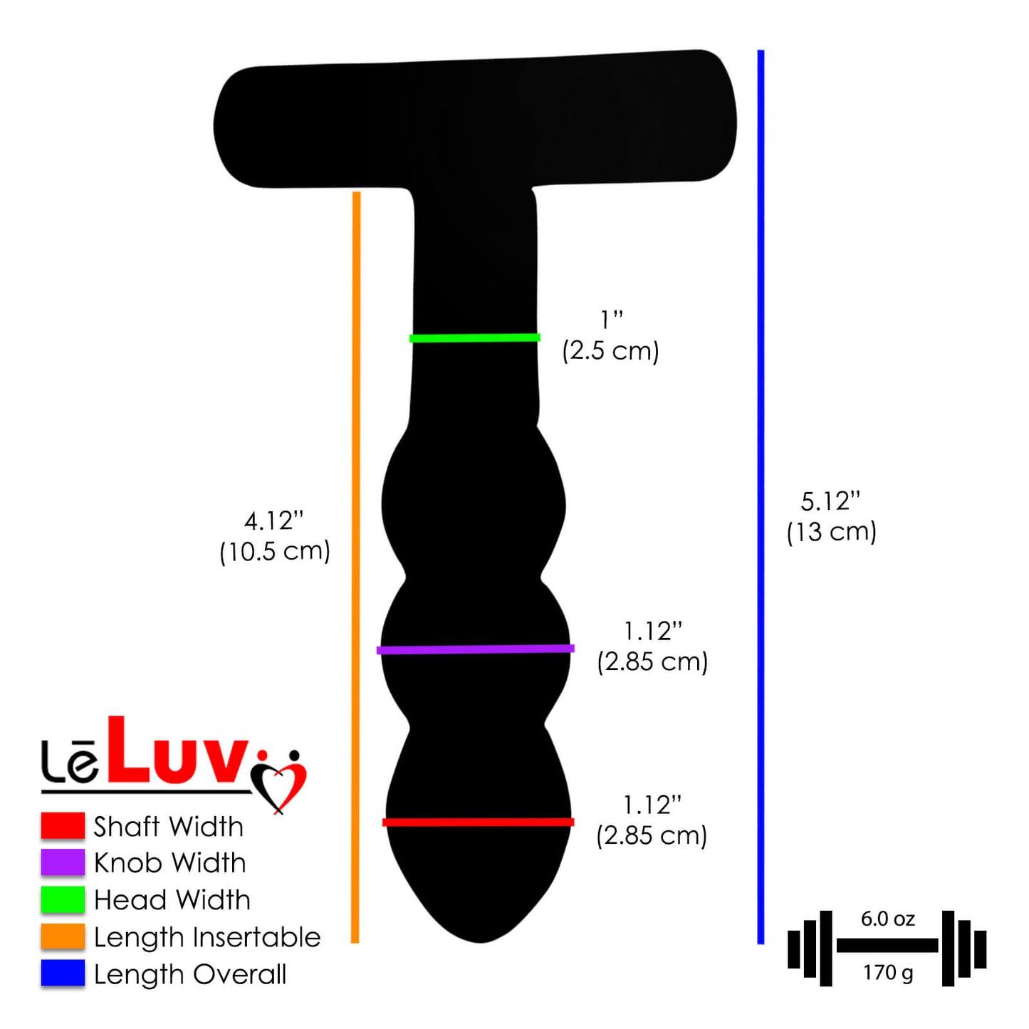 LeLuv Glass T-Bone Handle Bubbled Shaft Dildo