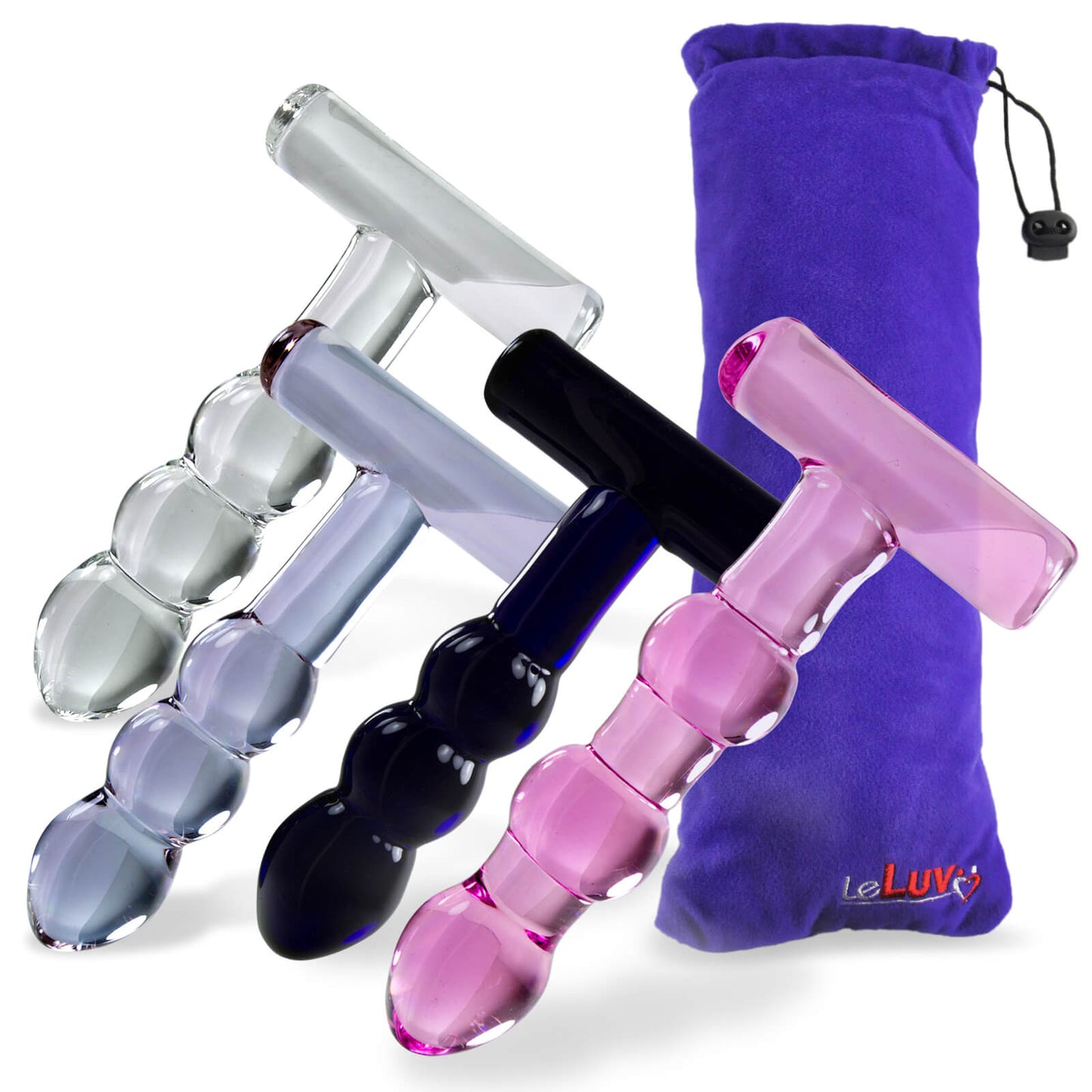 LeLuv Glass T-Bone Handle Bubbled Shaft Dildo