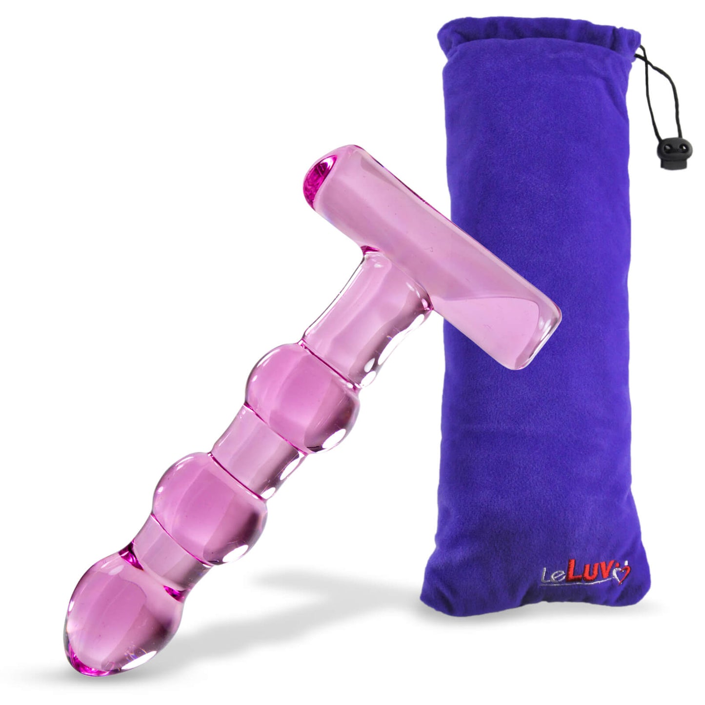 LeLuv Glass T-Bone Handle Bubbled Shaft Dildo