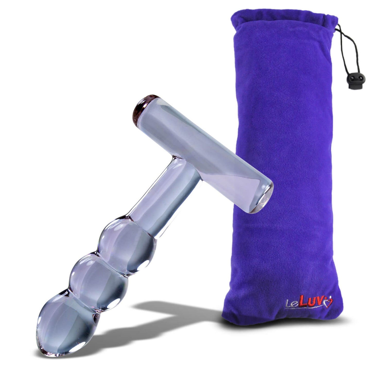 LeLuv Glass T-Bone Handle Bubbled Shaft Dildo