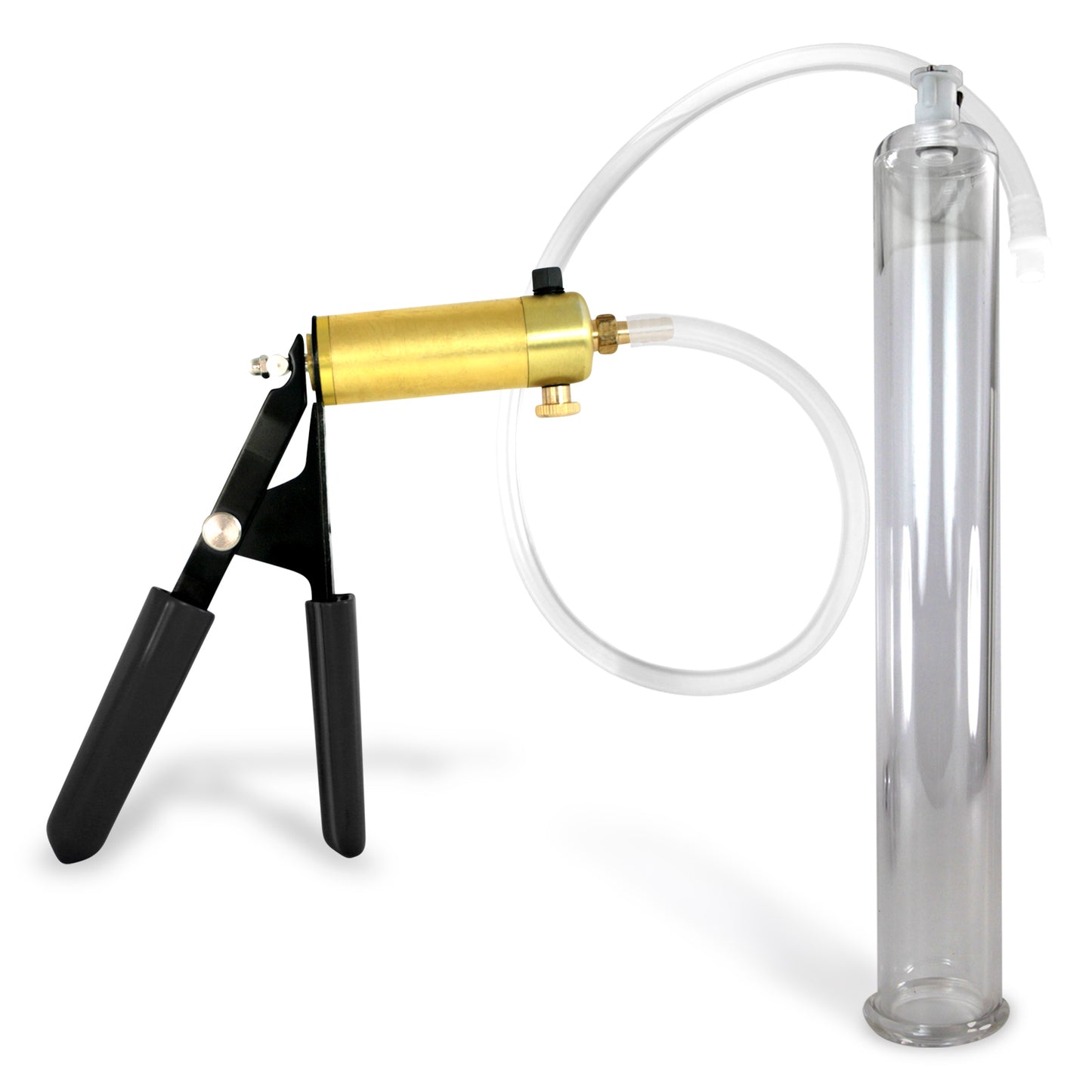 LeLuv® Ultima Penis Pump, Black Rubber Grip, Clear Hose - Round Flange Cylinders
