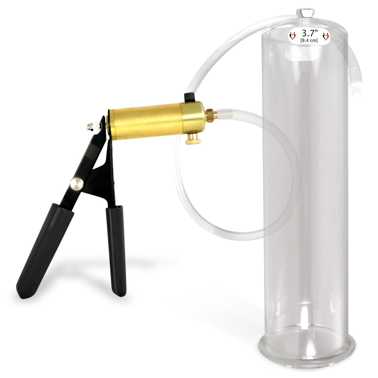 LeLuv® Ultima Penis Pump, Black Rubber Grip, Clear Hose - Round Flange Cylinders