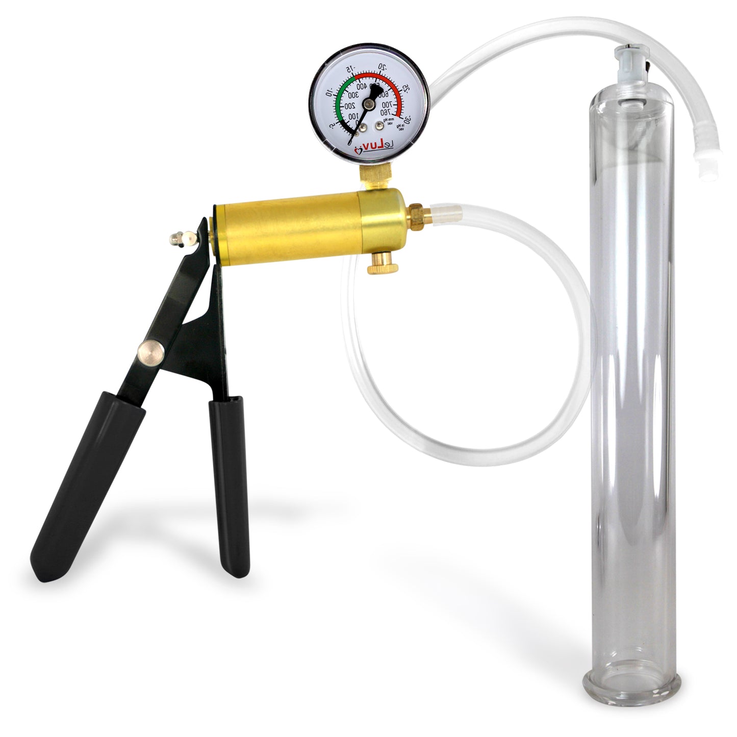 LeLuv® Ultima Penis Pump, Black Rubber Grip, Clear Hose - Round Flange Cylinders