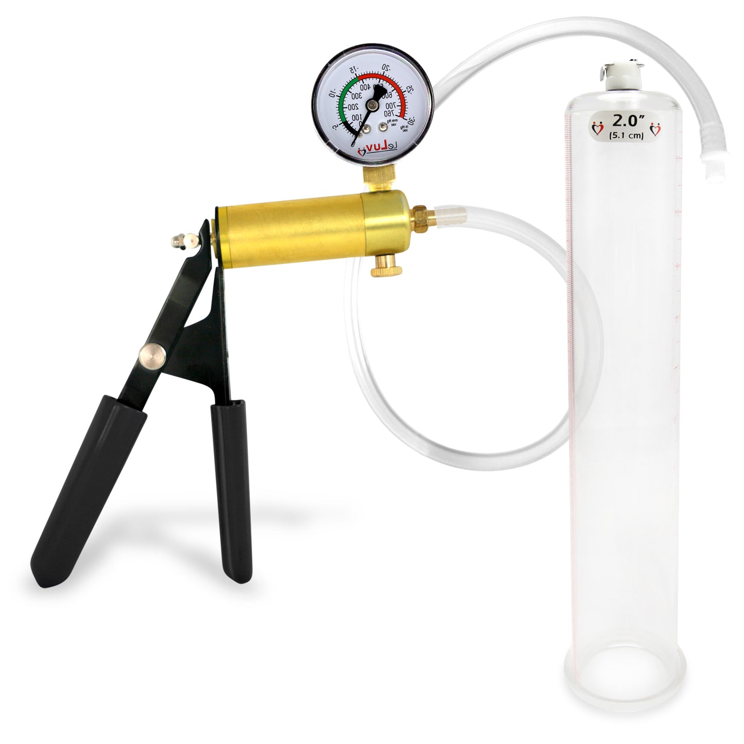 LeLuv® Ultima Penis Pump, Black Rubber Grip, Clear Hose - Round Flange Cylinders