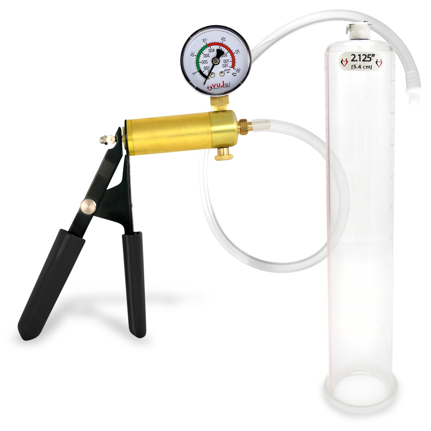 LeLuv® Ultima Penis Pump, Black Rubber Grip, Clear Hose - Round Flange Cylinders