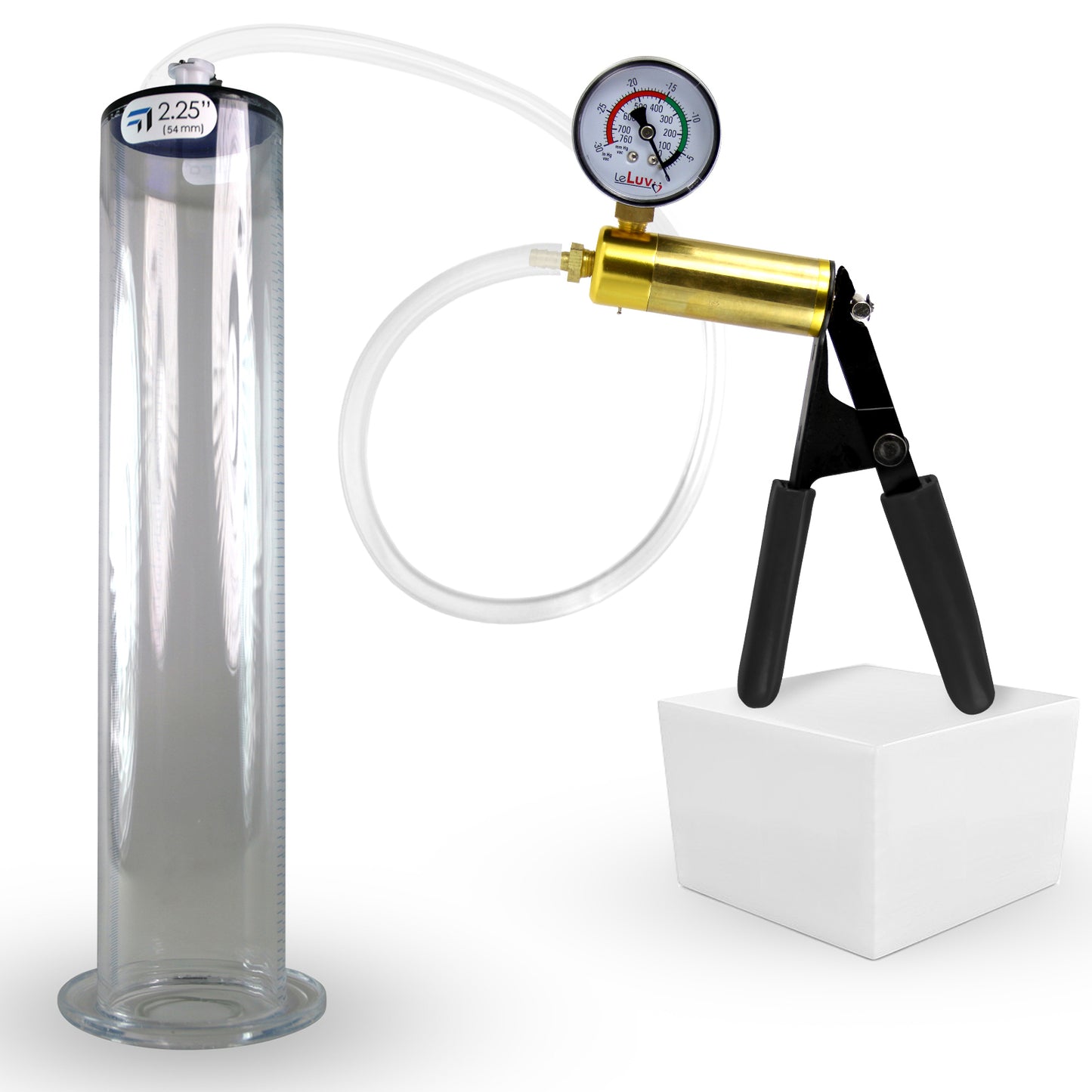 LeLuv® Ultima Penis Pump, Black Rubber Grip, Clear Hose - Wide Flange Cylinders