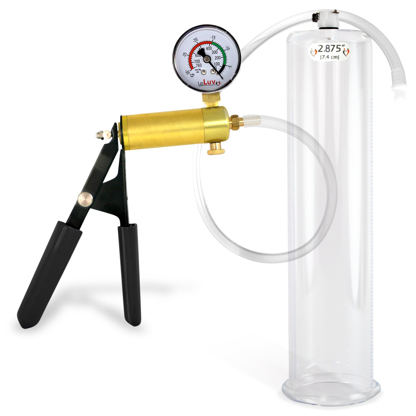 LeLuv® Ultima Penis Pump, Black Rubber Grip, Clear Hose - Round Flange Cylinders