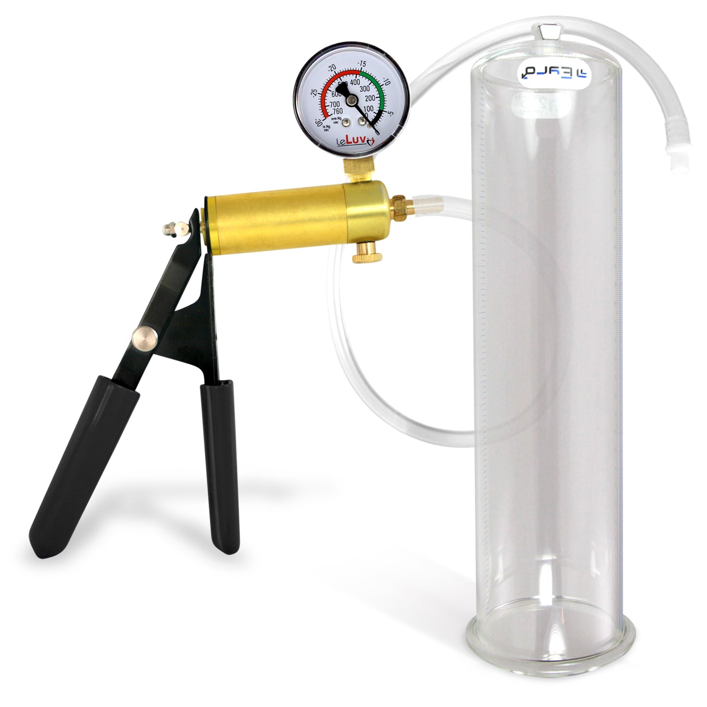 LeLuv® Ultima Penis Pump, Black Rubber Grip, Clear Hose - Round Flange Cylinders