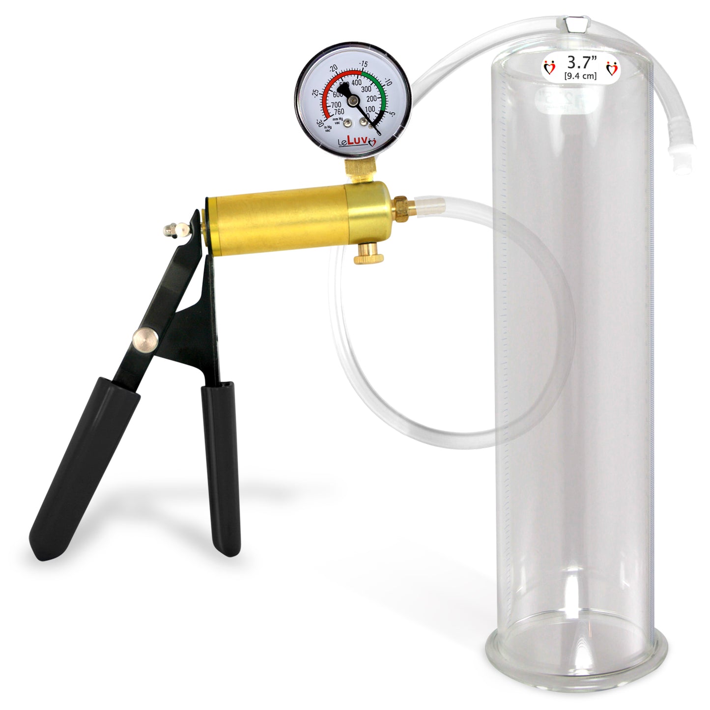 LeLuv® Ultima Penis Pump, Black Rubber Grip, Clear Hose - Round Flange Cylinders