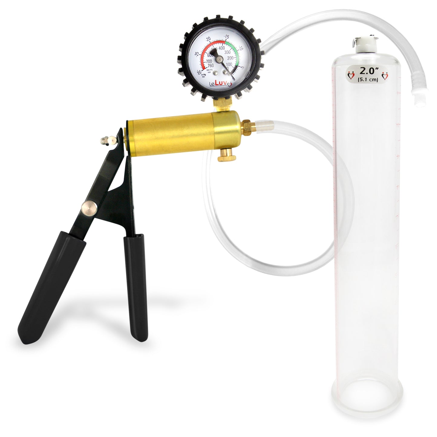 LeLuv® Ultima Penis Pump, Black Rubber Grip, Clear Hose - Round Flange Cylinders
