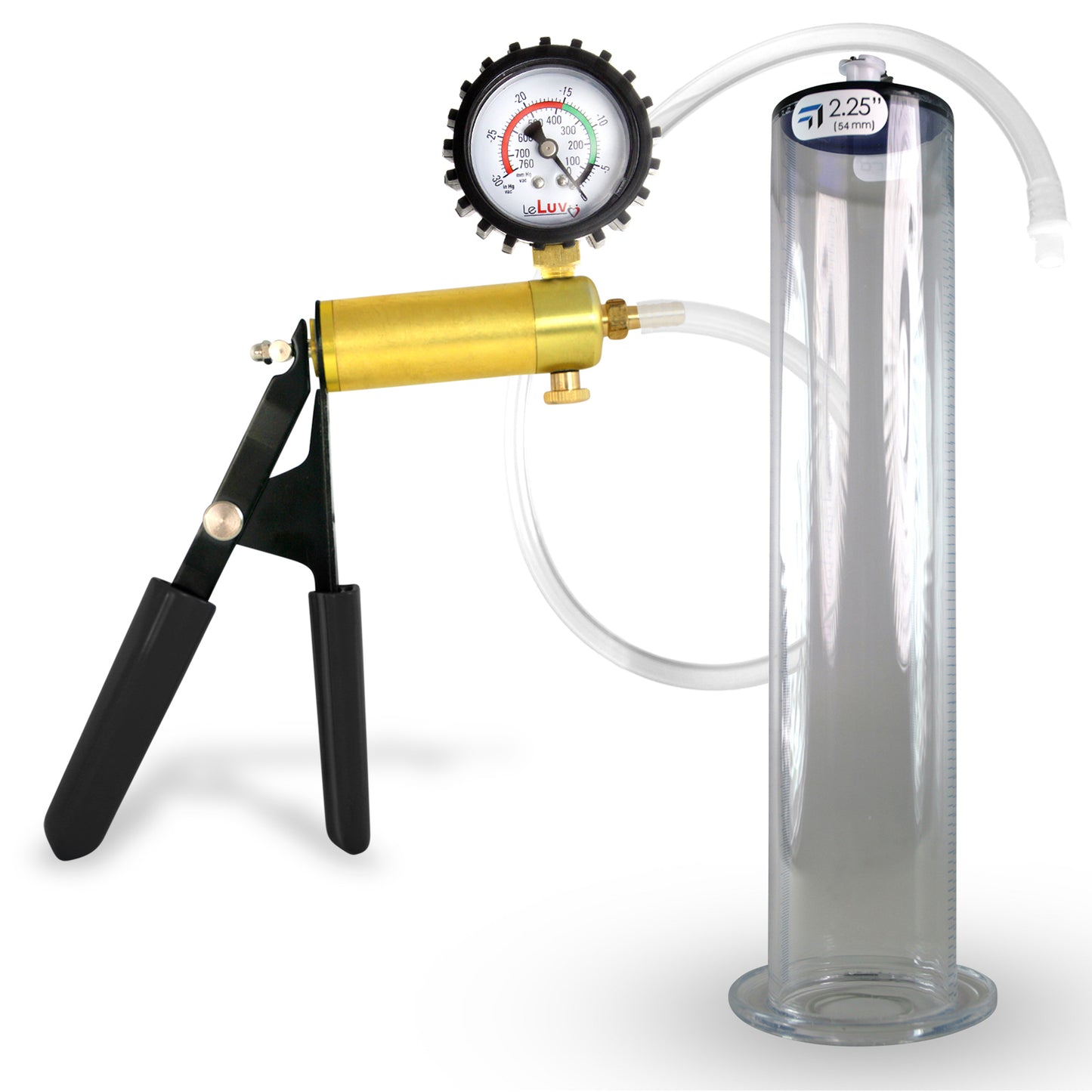 LeLuv® Ultima Penis Pump, Black Rubber Grip, Clear Hose - Wide Flange Cylinders