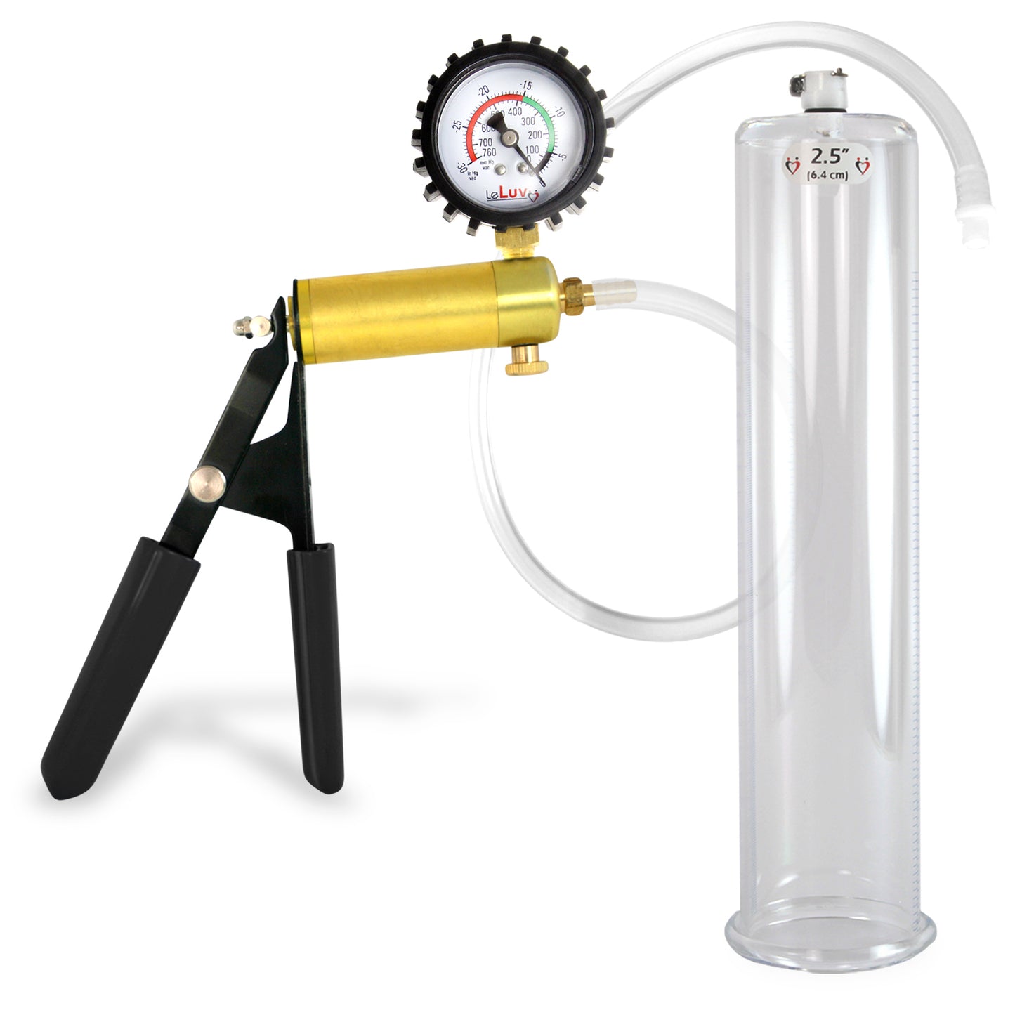 LeLuv® Ultima Penis Pump, Black Rubber Grip, Clear Hose - Round Flange Cylinders