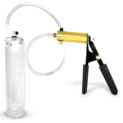 LeLuv® Ultima Penis Pump, Black Rubber Grip, Clear Hose - Round Flange Cylinders
