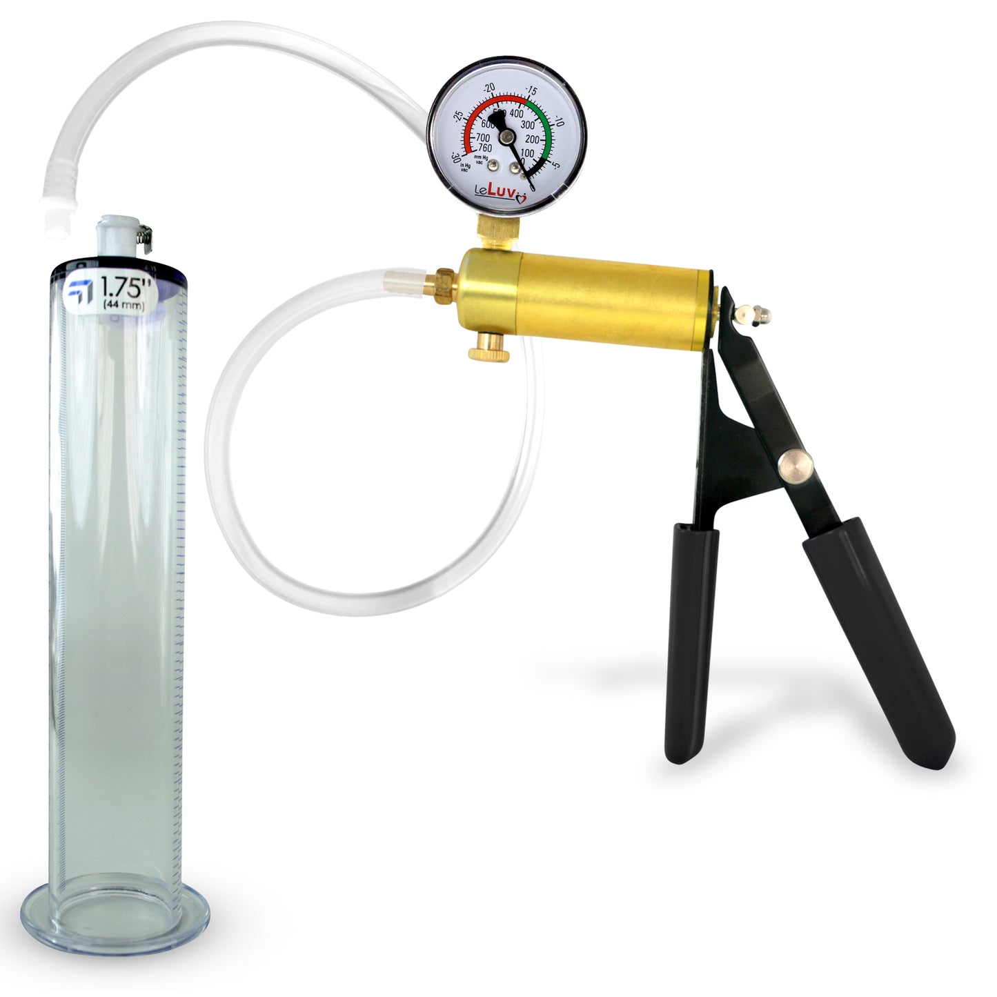 LeLuv® Ultima Penis Pump, Black Rubber Grip, Clear Hose - Wide Flange Cylinders