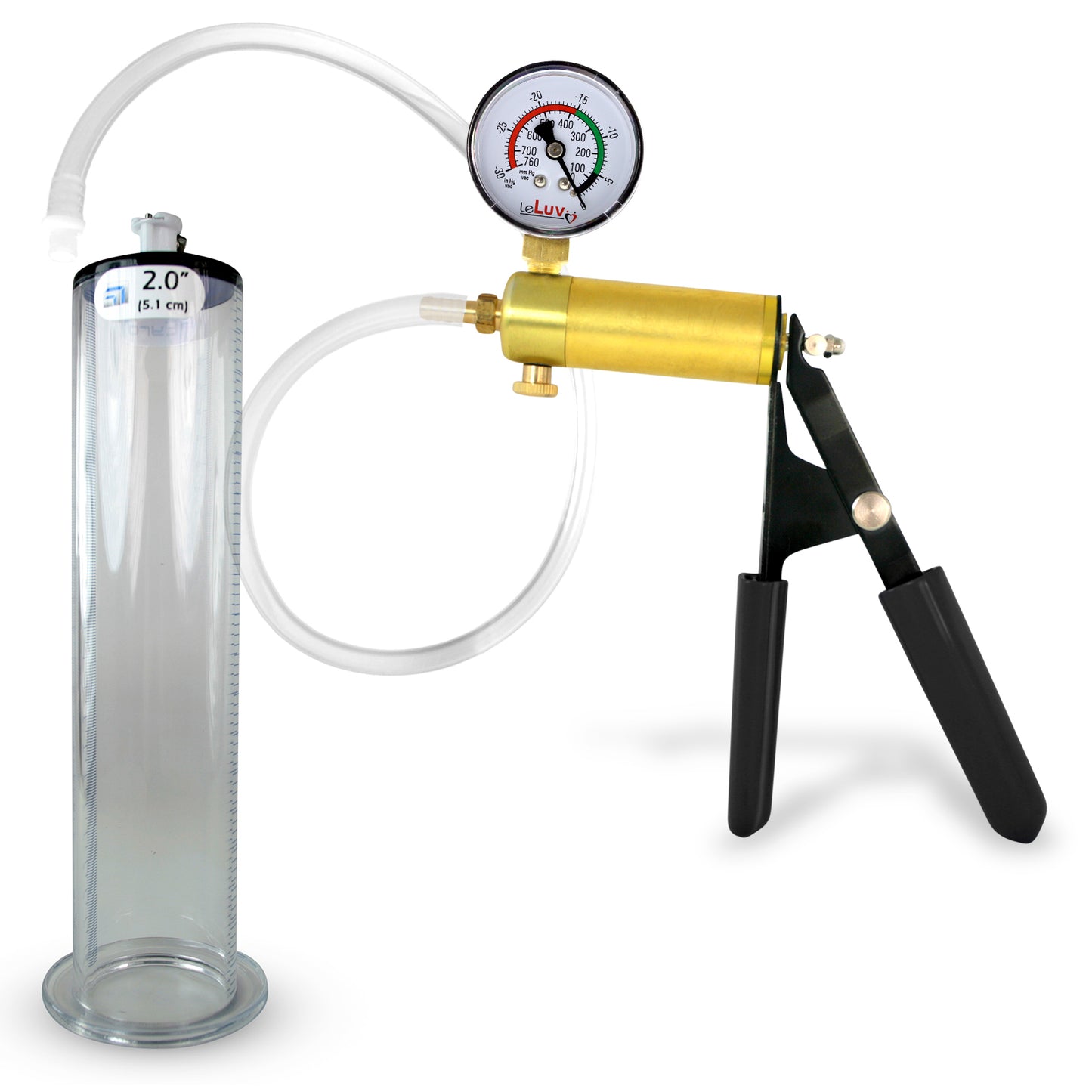 LeLuv® Ultima Penis Pump, Black Rubber Grip, Clear Hose - Wide Flange Cylinders