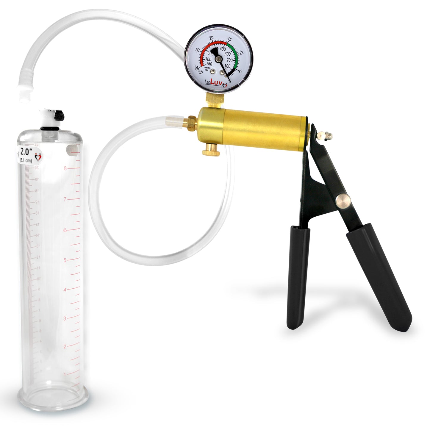 LeLuv® Ultima Penis Pump, Black Rubber Grip, Clear Hose - Round Flange Cylinders