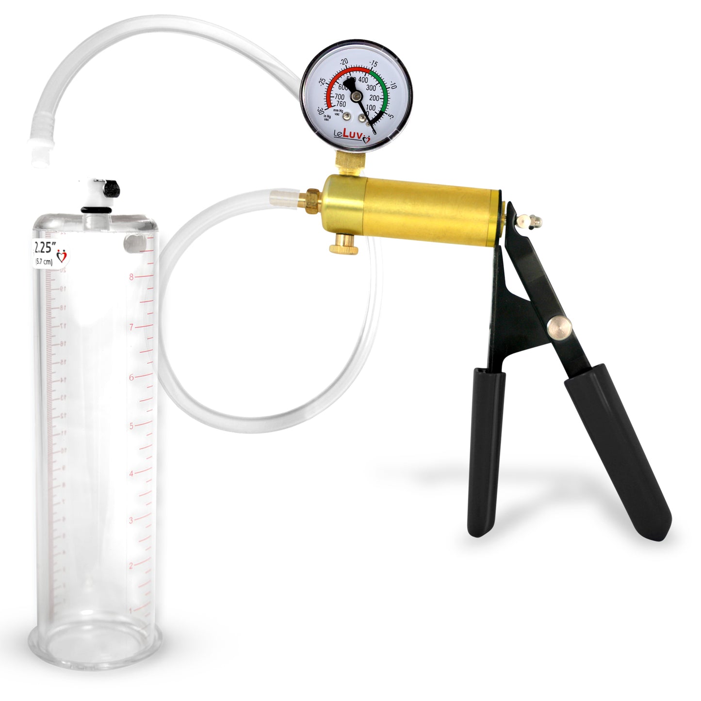LeLuv® Ultima Penis Pump, Black Rubber Grip, Clear Hose - Round Flange Cylinders