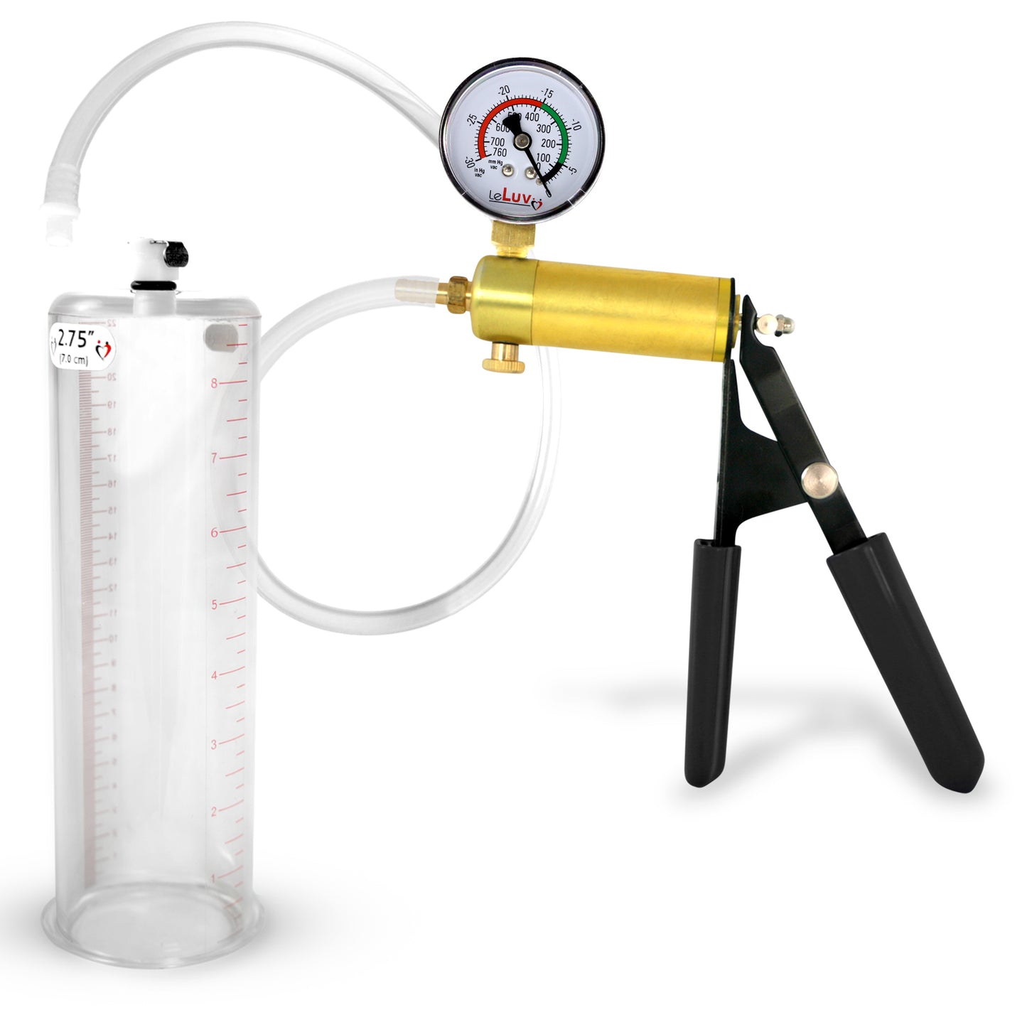 LeLuv® Ultima Penis Pump, Black Rubber Grip, Clear Hose - Round Flange Cylinders