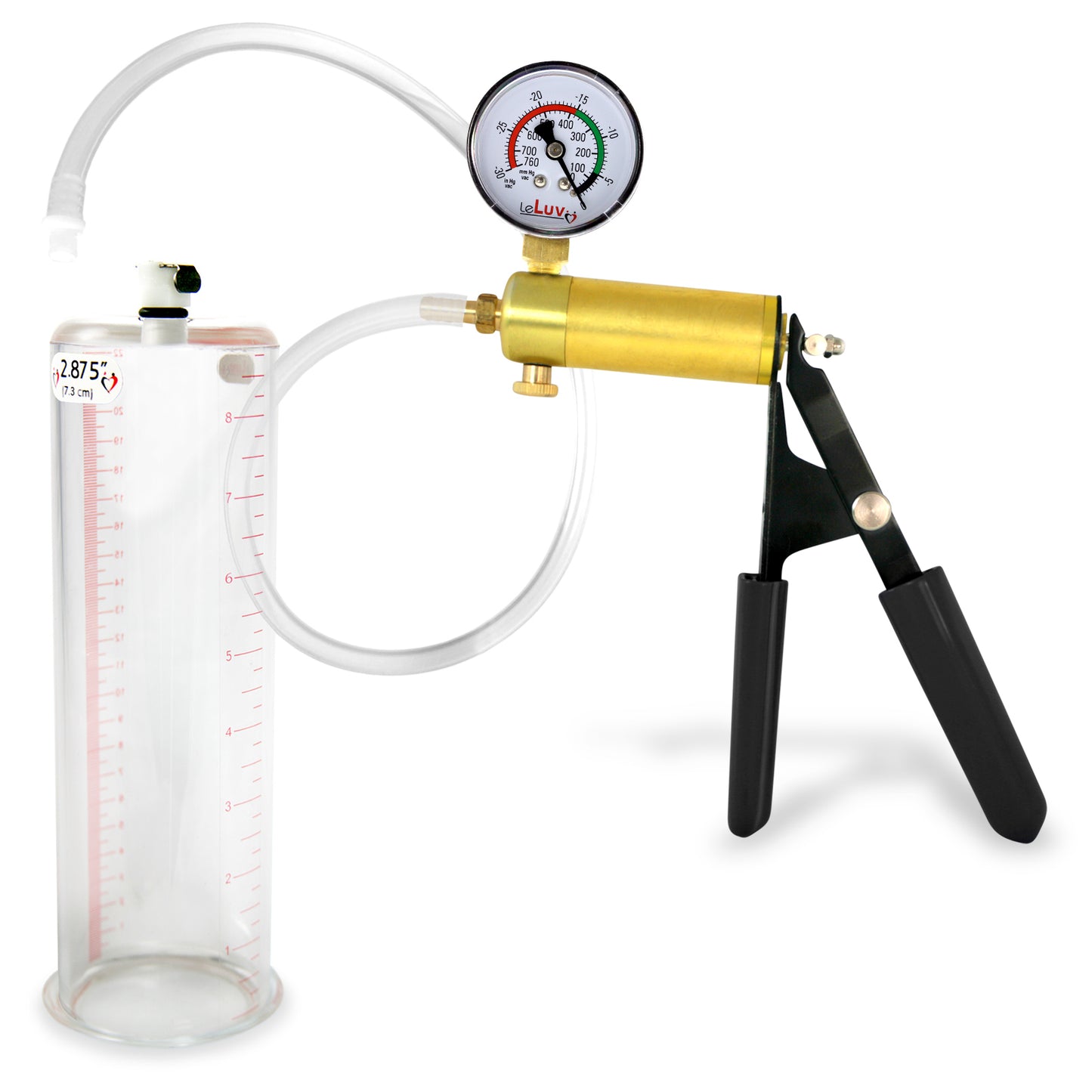 LeLuv® Ultima Penis Pump, Black Rubber Grip, Clear Hose - Round Flange Cylinders