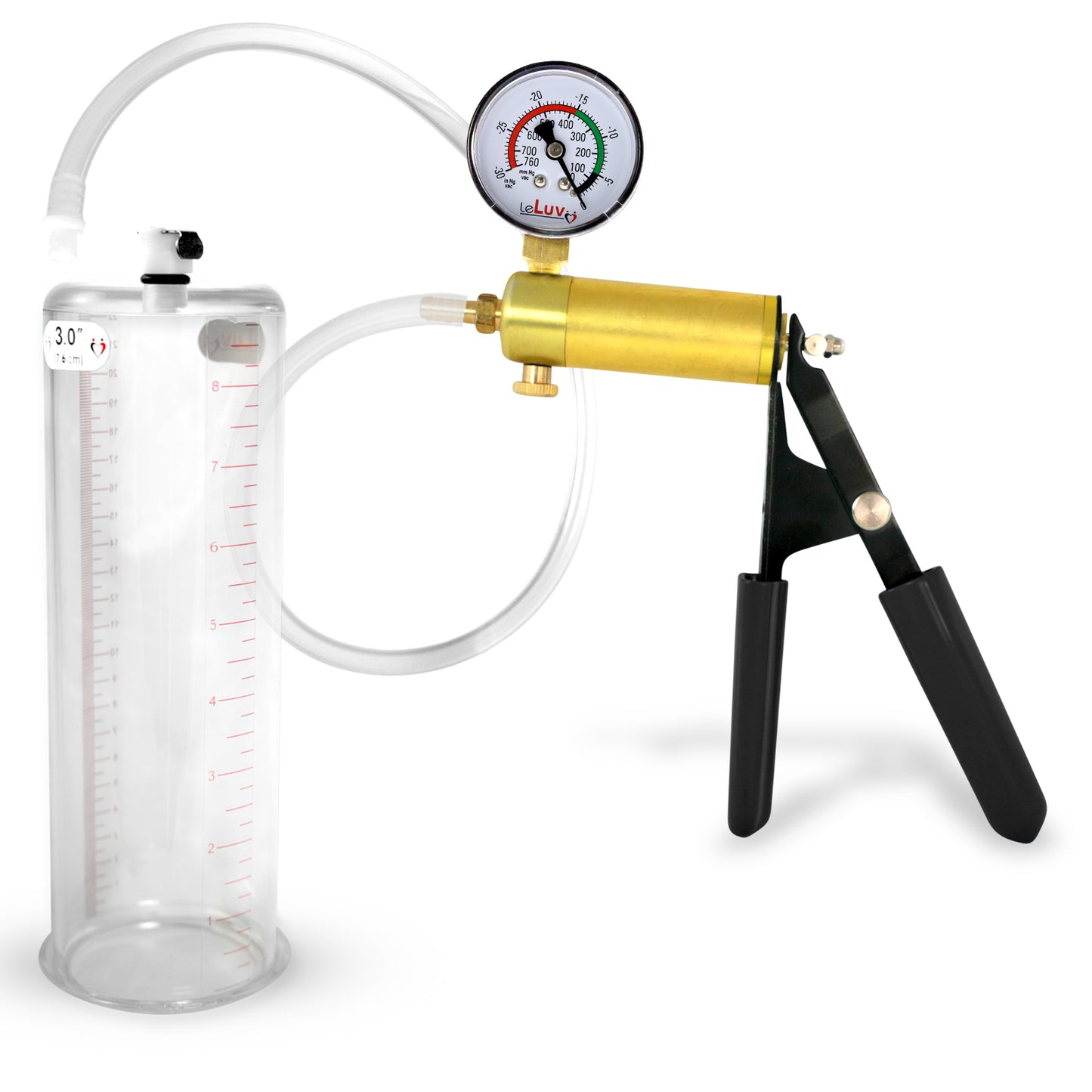 LeLuv® Ultima Penis Pump, Black Rubber Grip, Clear Hose - Round Flange Cylinders