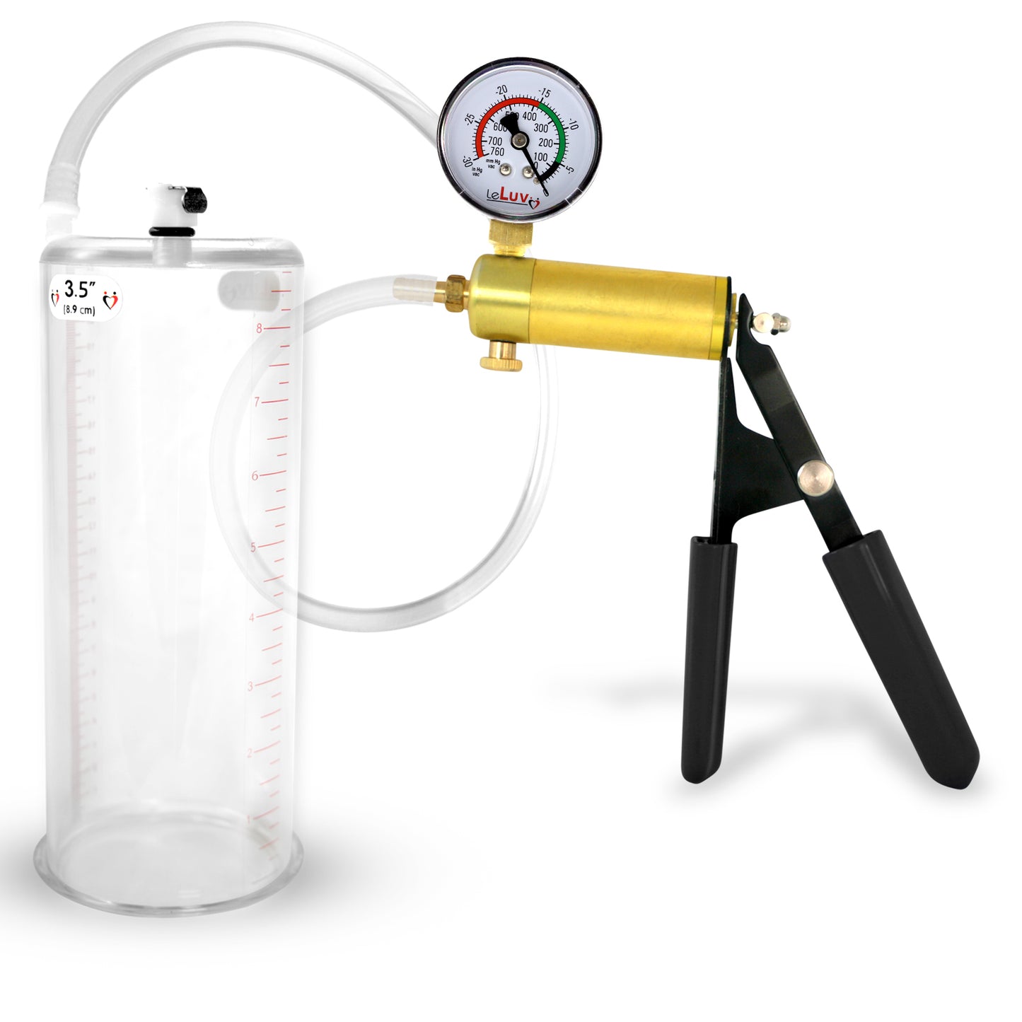 LeLuv® Ultima Penis Pump, Black Rubber Grip, Clear Hose - Round Flange Cylinders