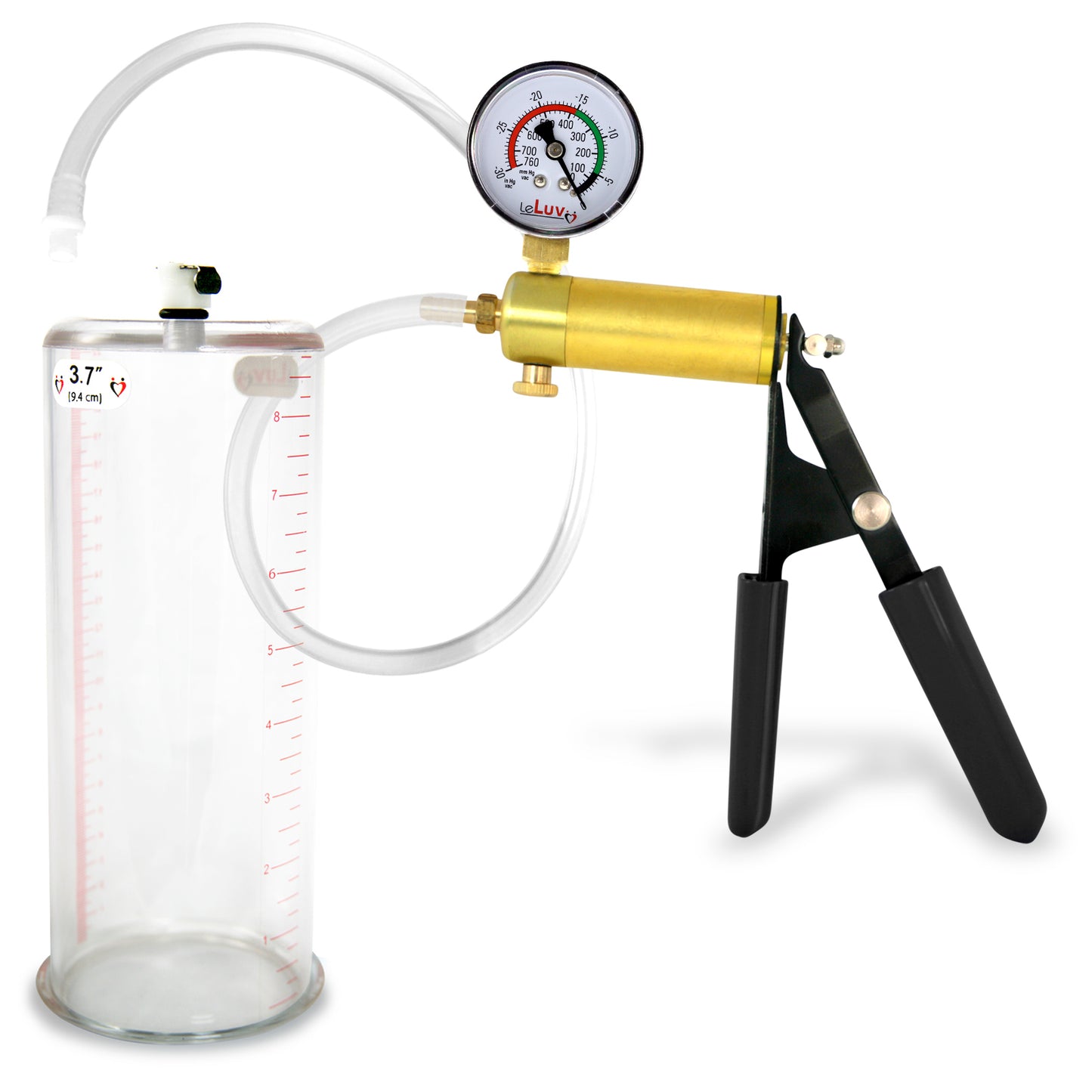 LeLuv® Ultima Penis Pump, Black Rubber Grip, Clear Hose - Round Flange Cylinders