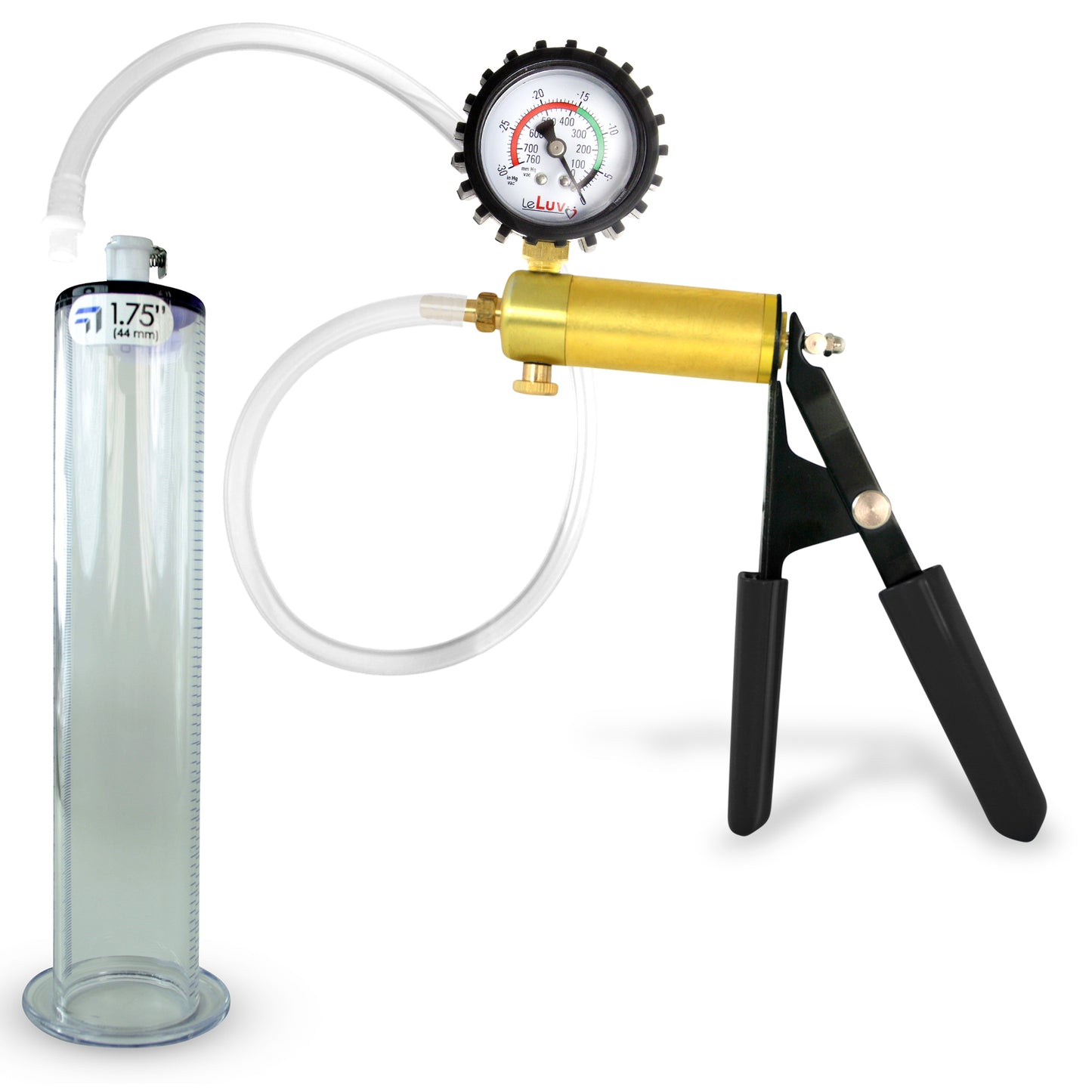 LeLuv® Ultima Penis Pump, Black Rubber Grip, Clear Hose - Wide Flange Cylinders