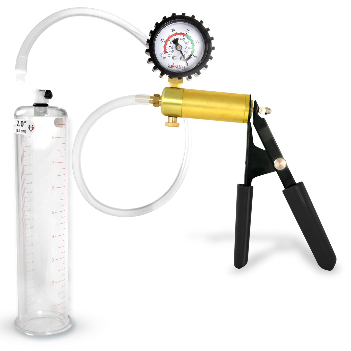 LeLuv® Ultima Penis Pump, Black Rubber Grip, Clear Hose - Round Flange Cylinders