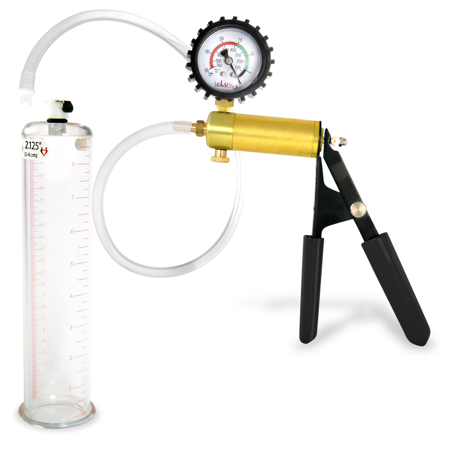 LeLuv® Ultima Penis Pump, Black Rubber Grip, Clear Hose - Round Flange Cylinders